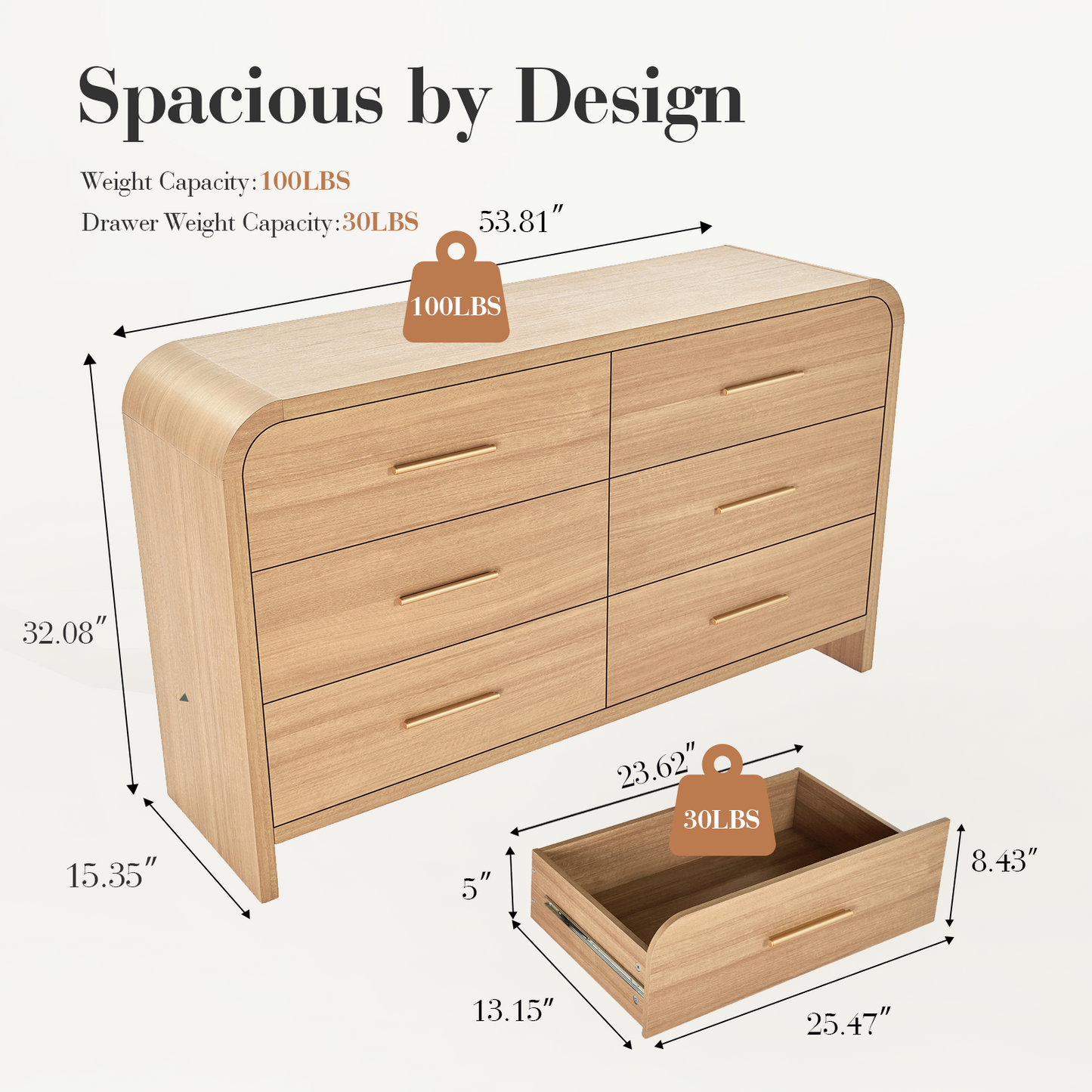Eliteset Curved 6-Drawer Dresser