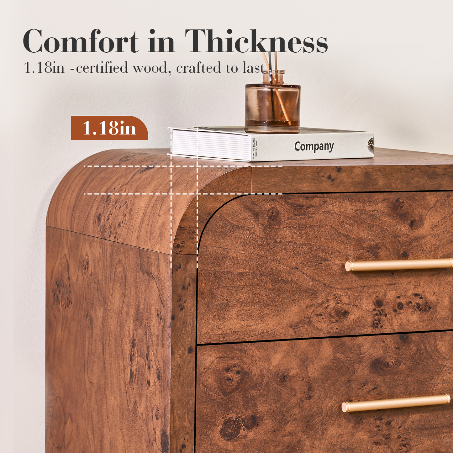 Eliteset Curved 3-Drawer Nightstand