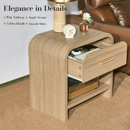 EliteSet Night Stand [Unique Curved Profile] [FSC-Certified Wooden Board] 1-Drawer and 1 Storage Shelf Nightstand 24"H Metal Handle Modern Bedside Table Side Table End Table