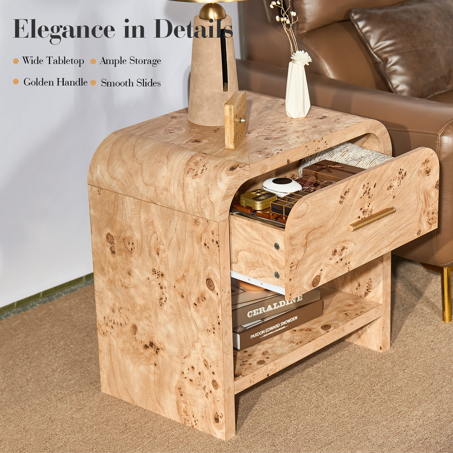 Eliteset Curved 1-Drawer Nightstand