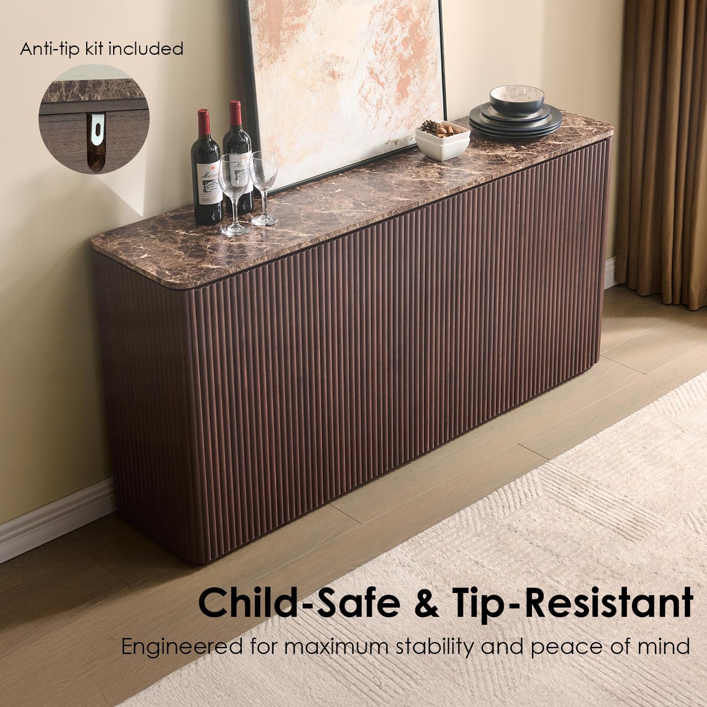 Ripple 4 Doors Sideboard Cabinet - Dark Oak