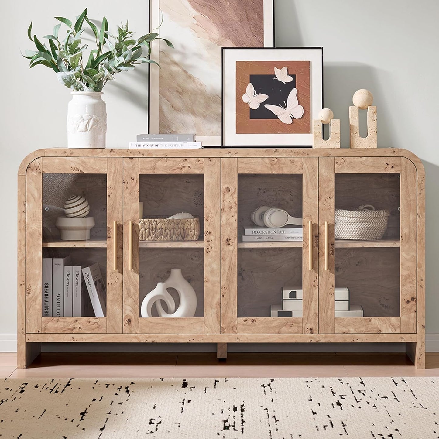 LogMith-Large Wooden Four-door Modern Farmhouse Sideboard