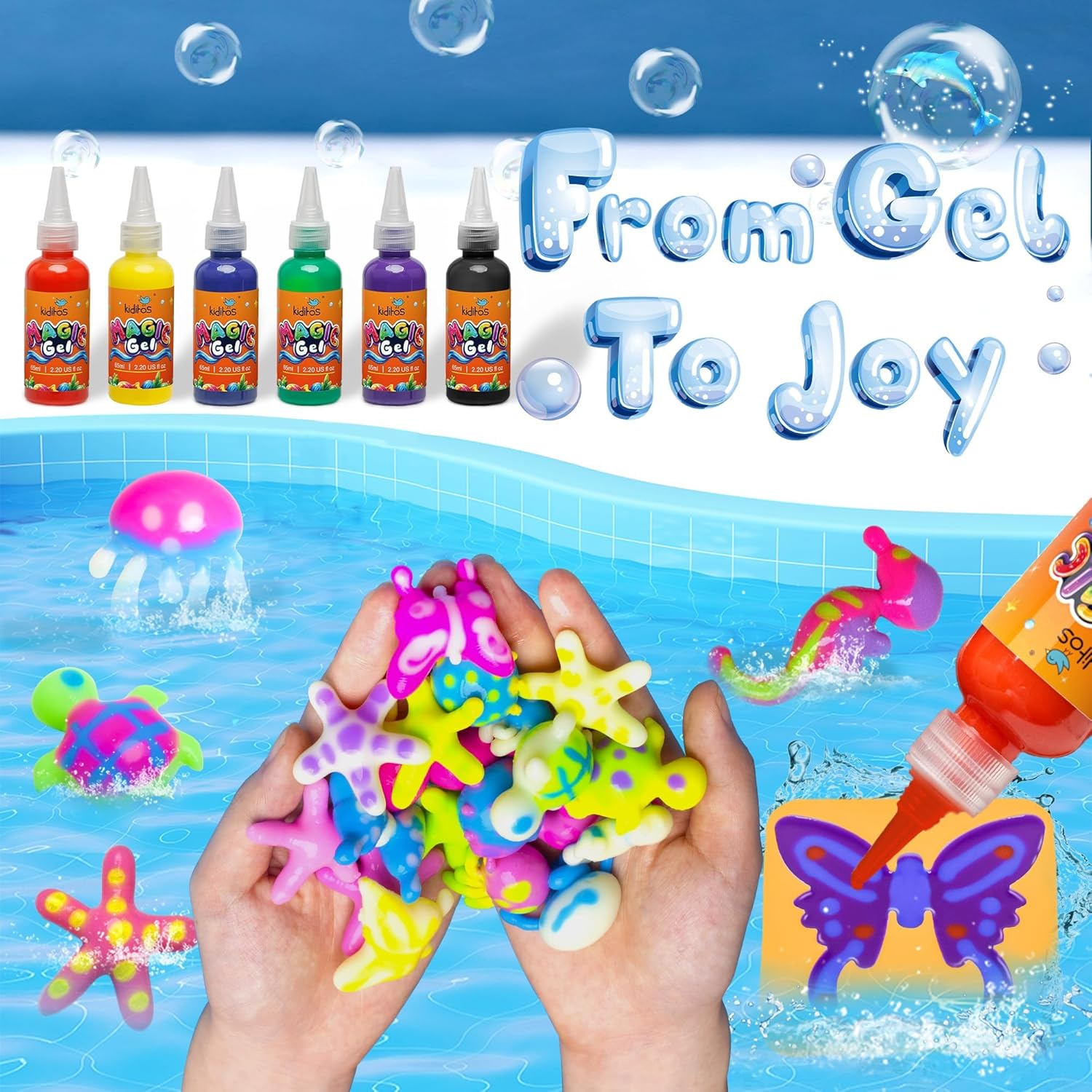 Kiditos Color Changing Magic Water Elf Toy Kit, Magic Aqua Fairy Water Gel Kit with 6 Color Changing Gels and 6 Molds. Christmas Gifts, Birthday Gifts, Party Favors, Arts&Crafts DIY STEM Kits for Kids