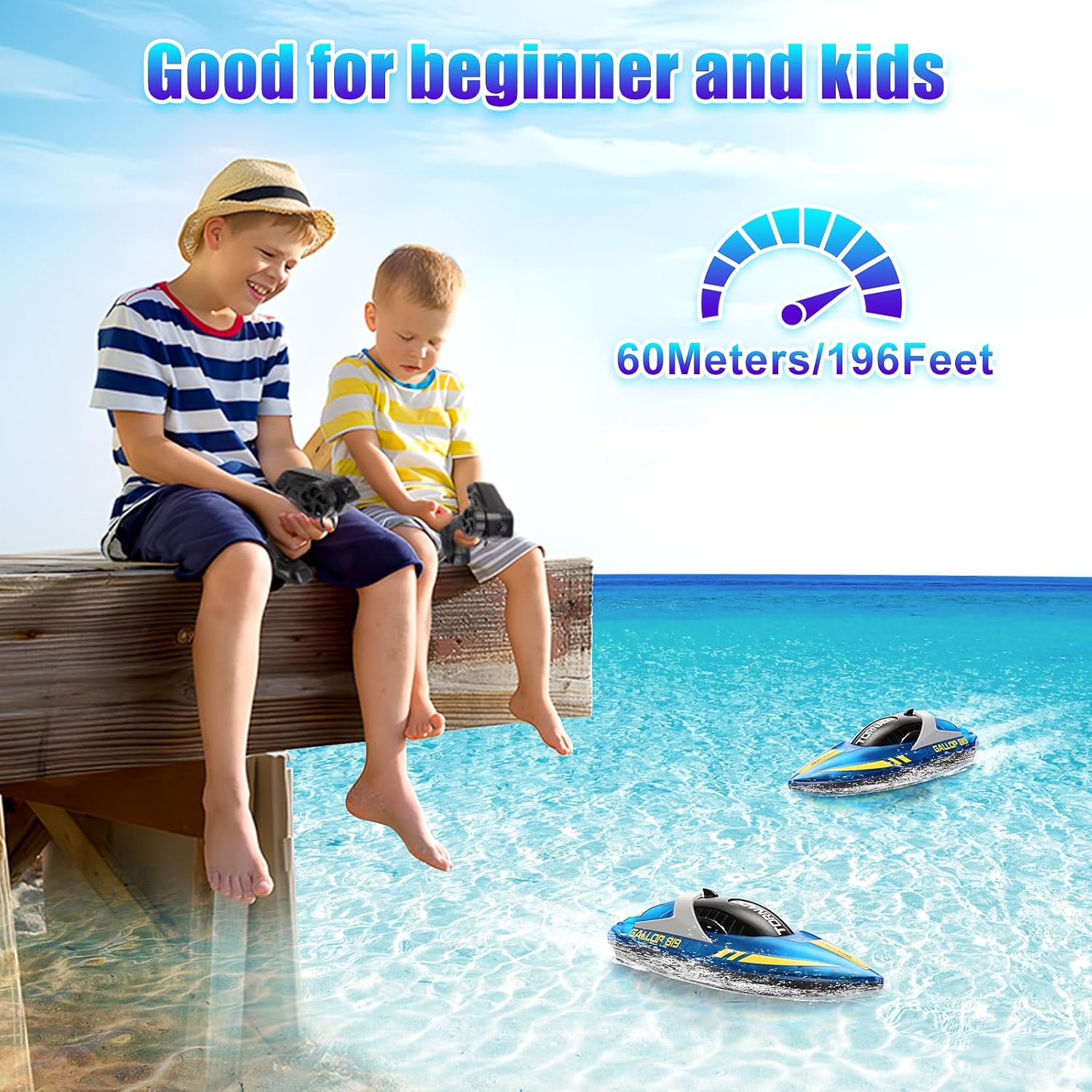 IAMGlobal RC Boat with LED Light for Kids and Adults, 2.4 GHZ RC Boats with 2 Rechargeable Battery, LED Light Remote Control Boat for Pools and Lakes, Fast Remote Control Boat with LED Lights (Blue)