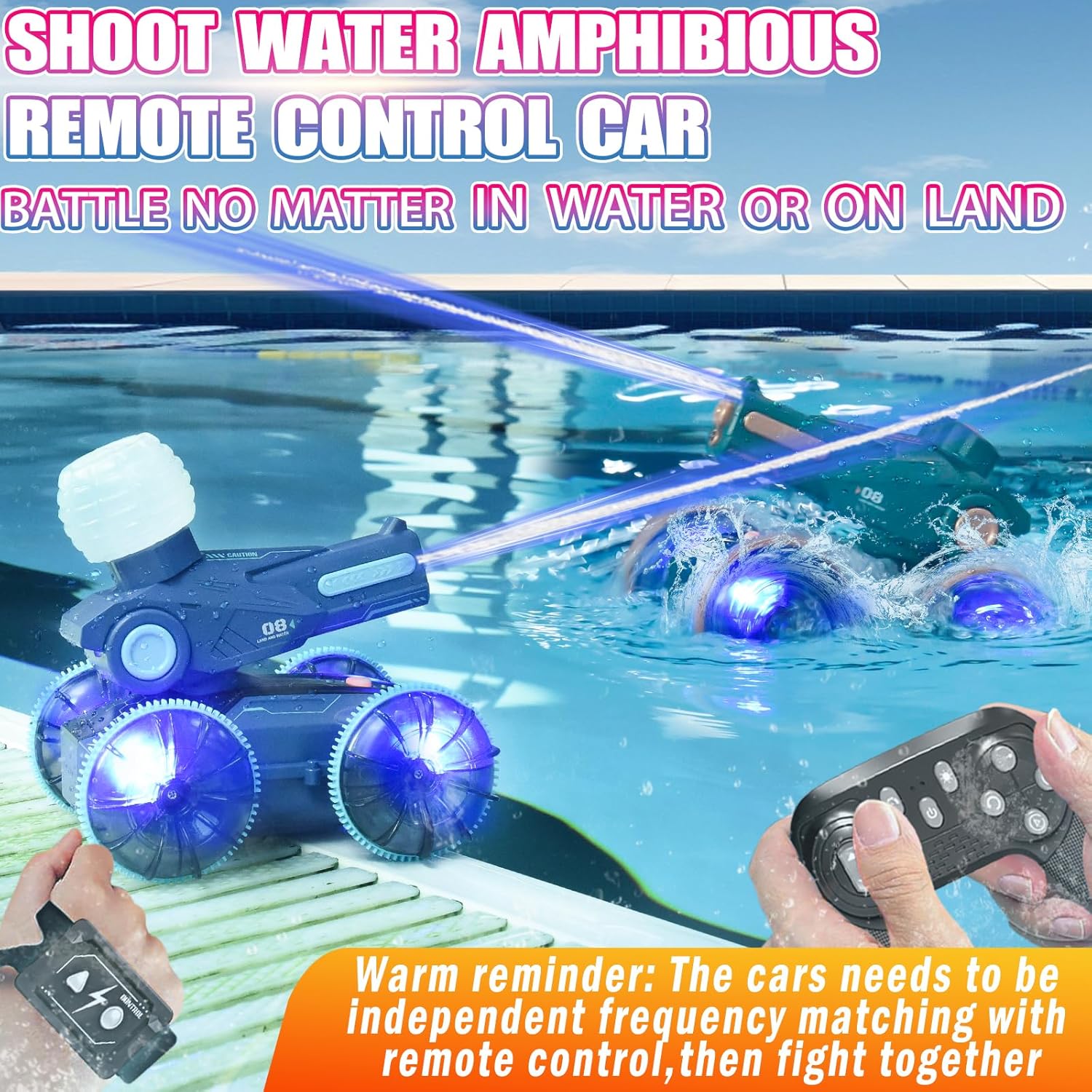 3-in-1 Remote Control Car, RC Boat & Water Gun - Amphibious RC Car for Land & Water, Adjustable Speed, Waterproof, Perfect Boys Toys 4-12 Years Old boy Gifts for Pool Beach, Summer Fun-Blue