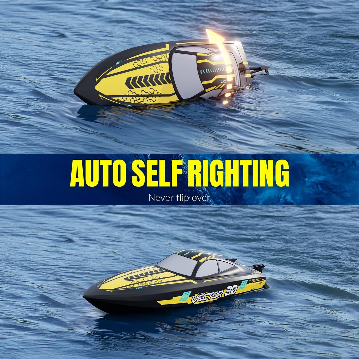 VOLANTEXRC RC Remote Control Boat for Pool，2.4Ghz Control RC Boats for Adults, Lake Electric Boat with Water Cooling System 2Rechargeable Batteries (Yellow)