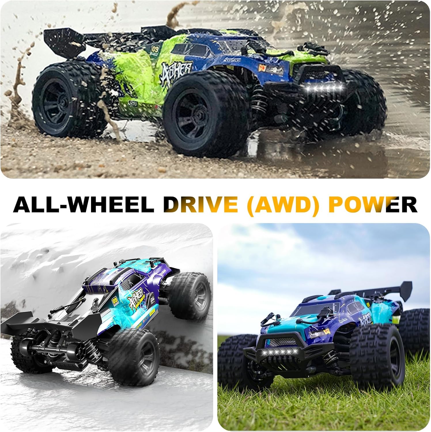 1:18 Scale All-Terrain RC Car for Adults - 40+KM/H High Speed 4WD Off-Road Remote Control Truck with 2 Rechargeable Batteries, 2.4GHz Electric Toy Vehicle Gift for Teens and 14+