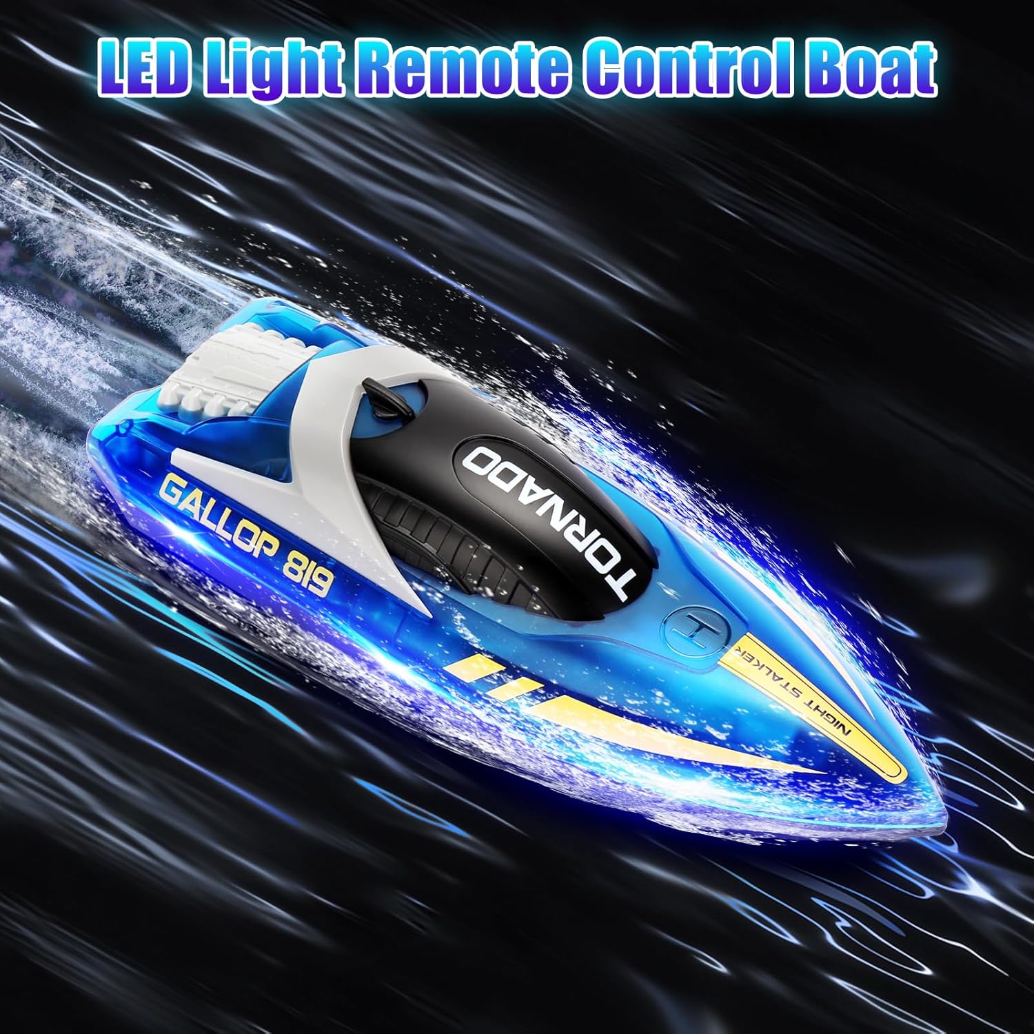 IAMGlobal RC Boat with LED Light for Kids and Adults, 2.4 GHZ RC Boats with 2 Rechargeable Battery, LED Light Remote Control Boat for Pools and Lakes, Fast Remote Control Boat with LED Lights (Blue)