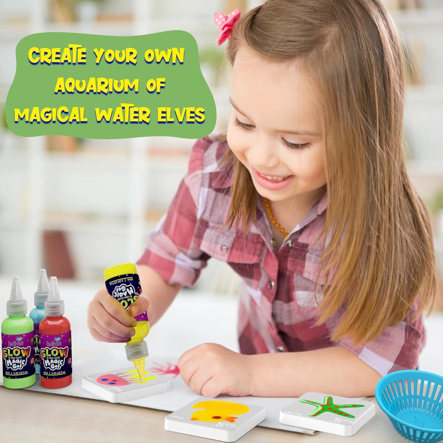 Kiditos Glow in The Dark Magic Water Elf Toy Kit,Aqua Fairy Water Gel Kit-8 Glow Gels&10 Molds-Make Your Own Water Pets&Squishy Toys–Fun Summer DIY Craft Kit,Birthday Gift&Party Favors for Kid Ages 3+