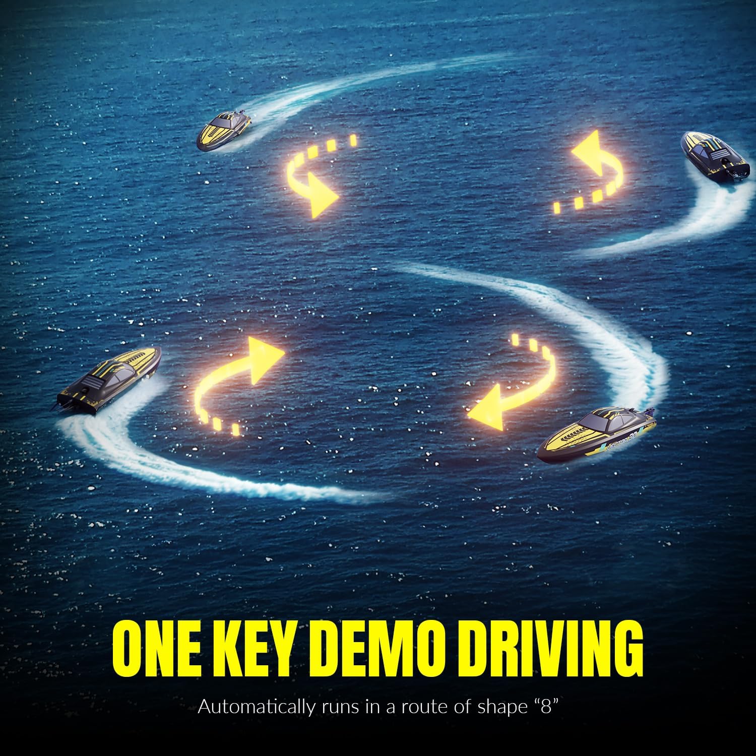 VOLANTEXRC RC Remote Control Boat for Pool，2.4Ghz Control RC Boats for Adults, Lake Electric Boat with Water Cooling System 2Rechargeable Batteries (Yellow)