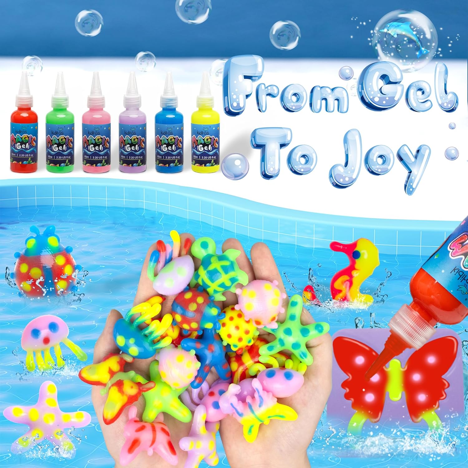 Kiditos Glow in the Dark Magic Water Elf Toy Kit,Aqua Fairy Water Gel Kit-6 Magic Gels&6 Molds-Make Your Own Water Pets&Squishy Toys-Fun Summer DIY Craft Kit,Birthday Gift&Party Favors for Kid Ages 3+