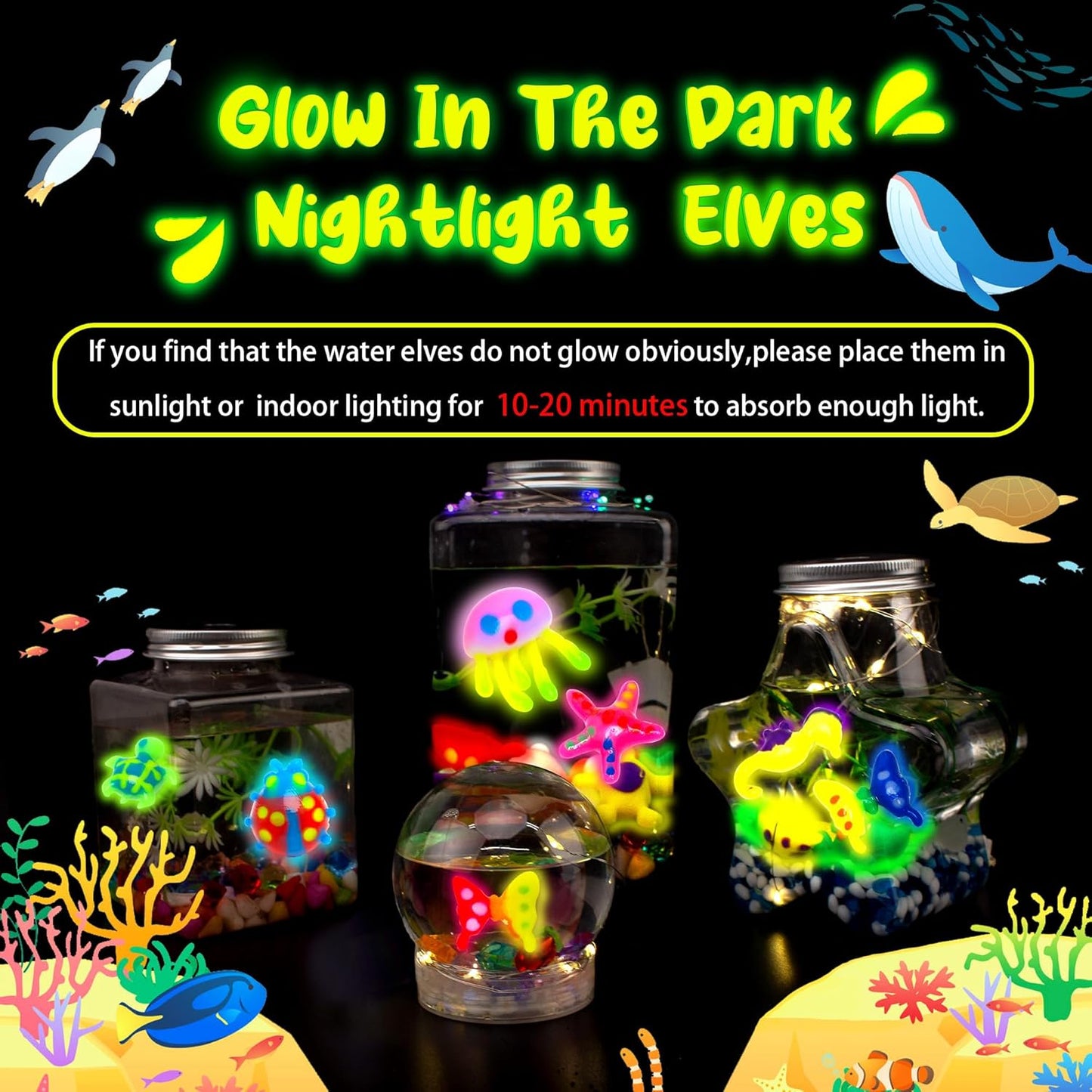 Kiditos Glow in the Dark Magic Water Elf Toy Kit,Aqua Fairy Water Gel Kit-6 Magic Gels&6 Molds-Make Your Own Water Pets&Squishy Toys-Fun Summer DIY Craft Kit,Birthday Gift&Party Favors for Kid Ages 3+