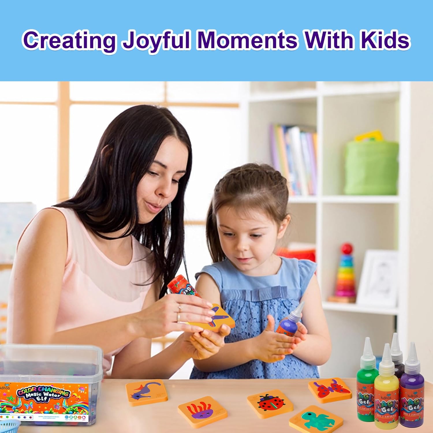 Kiditos Color Changing Magic Water Elf Toy Kit, Magic Aqua Fairy Water Gel Kit with 6 Color Changing Gels and 6 Molds. Christmas Gifts, Birthday Gifts, Party Favors, Arts&Crafts DIY STEM Kits for Kids