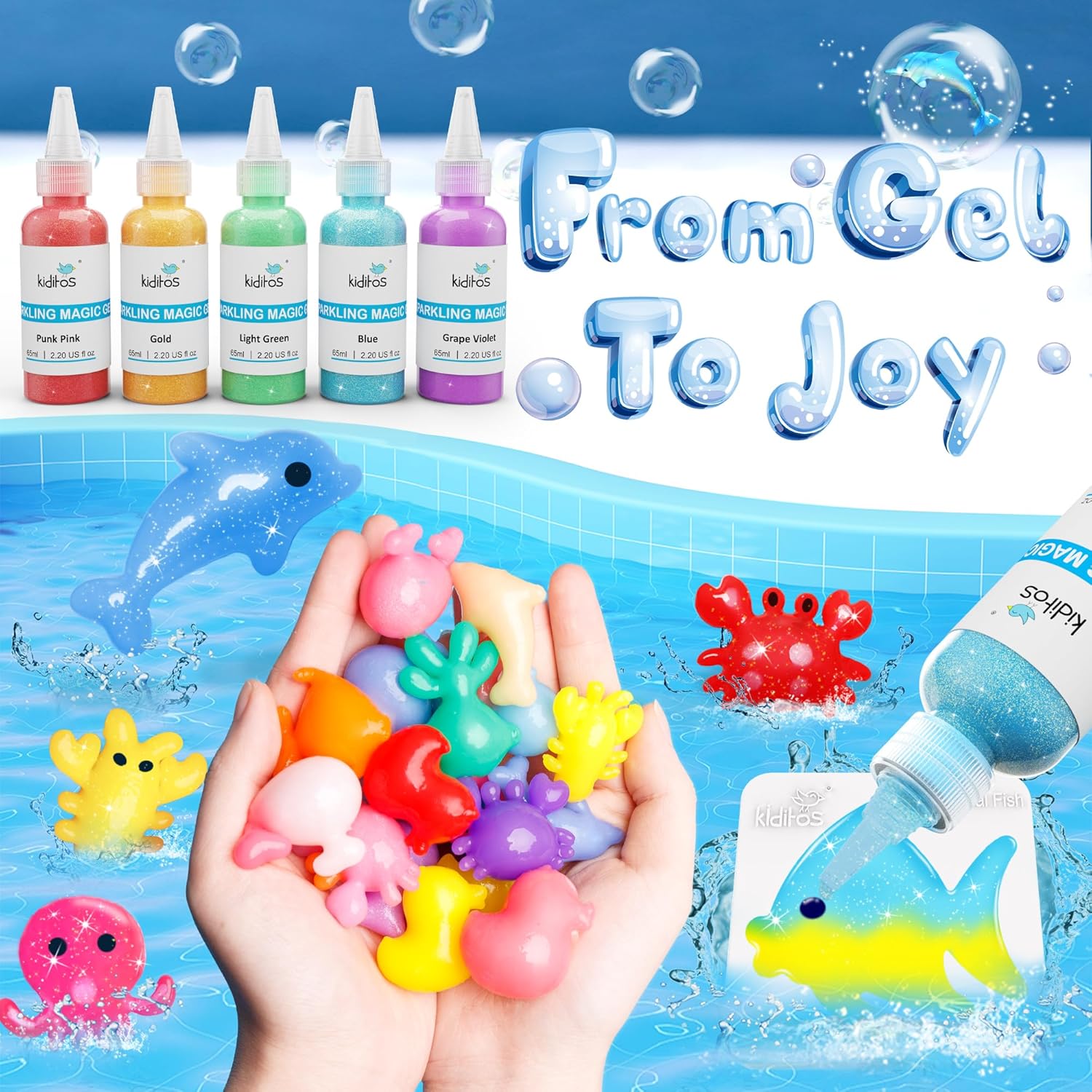 Kiditos Magic Water Elf Toy Kit, Aqua Fairy Water Gel Kit-20 Magic Gesl&10 Molds–Make Your Own Water Pets & Squishy Toys–Fun Summer DIY Craft Kit, Birthday Gifts & Party Favors for Kids Ages 3+