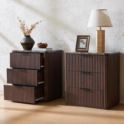 DelArk 3-Drawer Fluted Nightstand with Marble Top