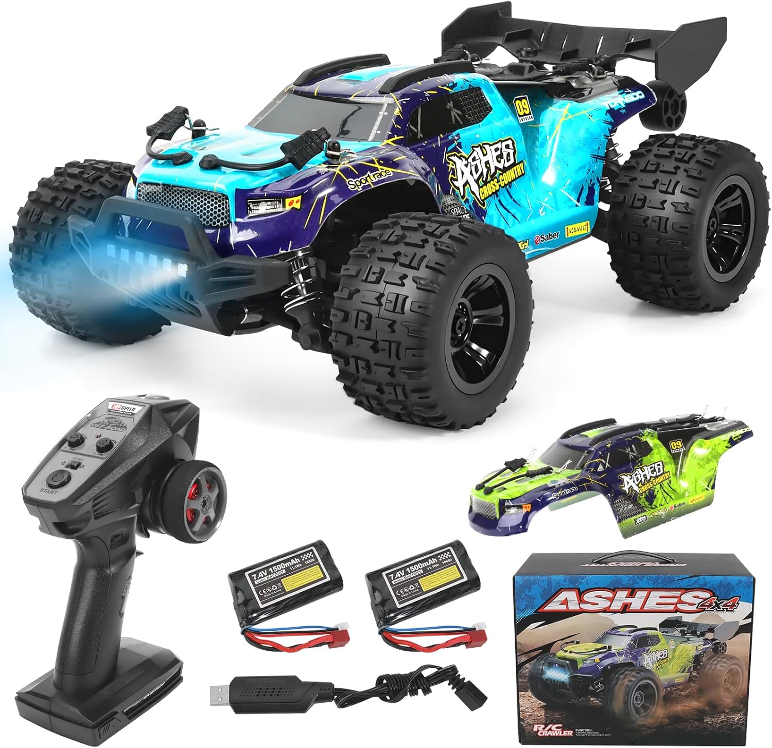 1:18 Scale All-Terrain RC Car for Adults - 40+KM/H High Speed 4WD Off-Road Remote Control Truck with 2 Rechargeable Batteries, 2.4GHz Electric Toy Vehicle Gift for Teens and 14+