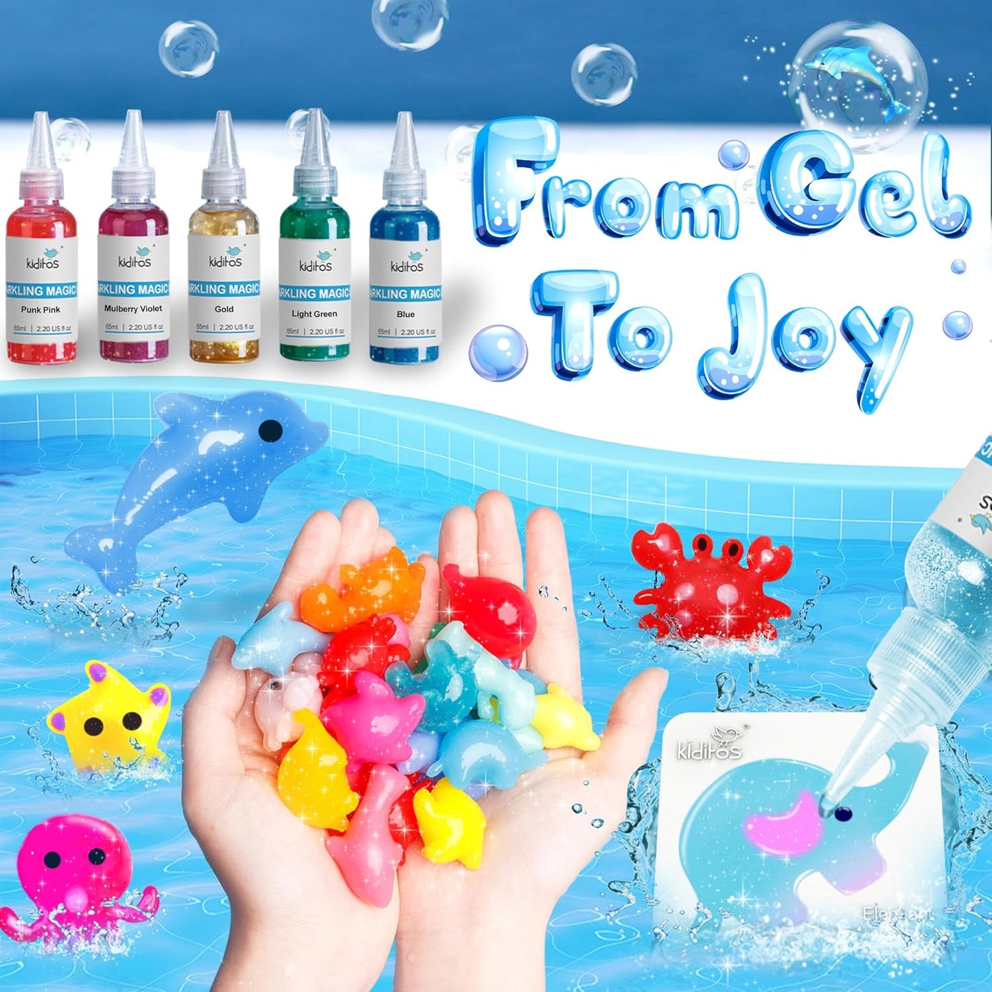 Kiditos Magic Water Elf Toy Kit,Aqua Fairy Water Gel Kit-10 Magic Gels&6 Molds-Make Your Own Water Pets&Squishy Toys–Fun Summer DIY Craft Kit,Birthday Gifts&Party Favors for Kids Ages 3+