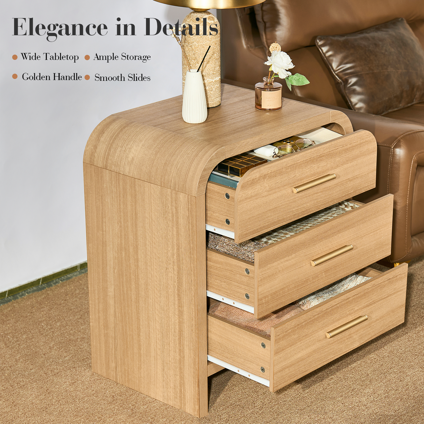 Eliteset Curved 3-Drawer Nightstand
