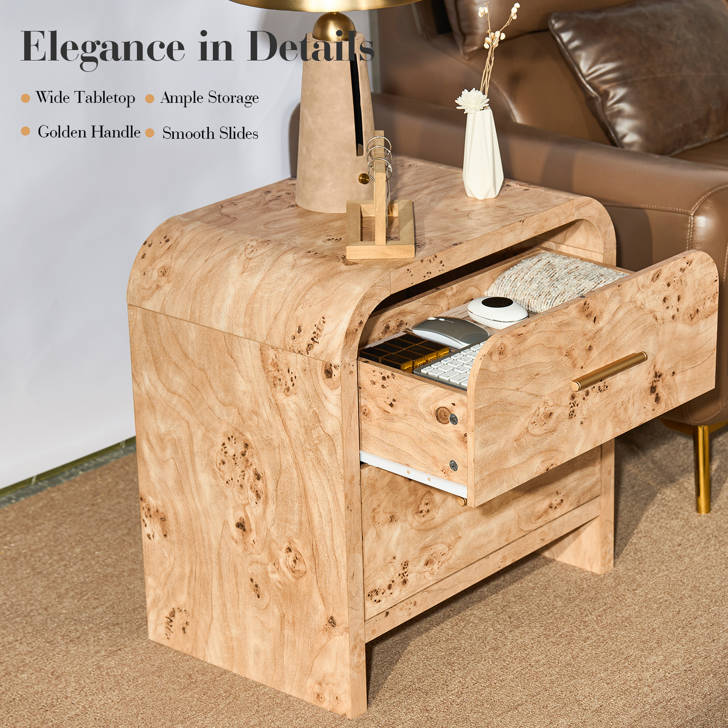 Eliteset Curved 2-Drawer Nightstand