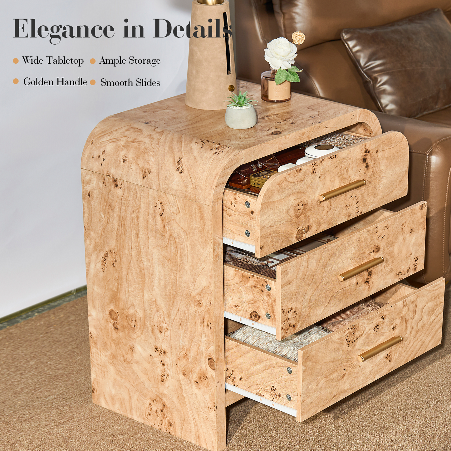 Eliteset Curved 3-Drawer Nightstand