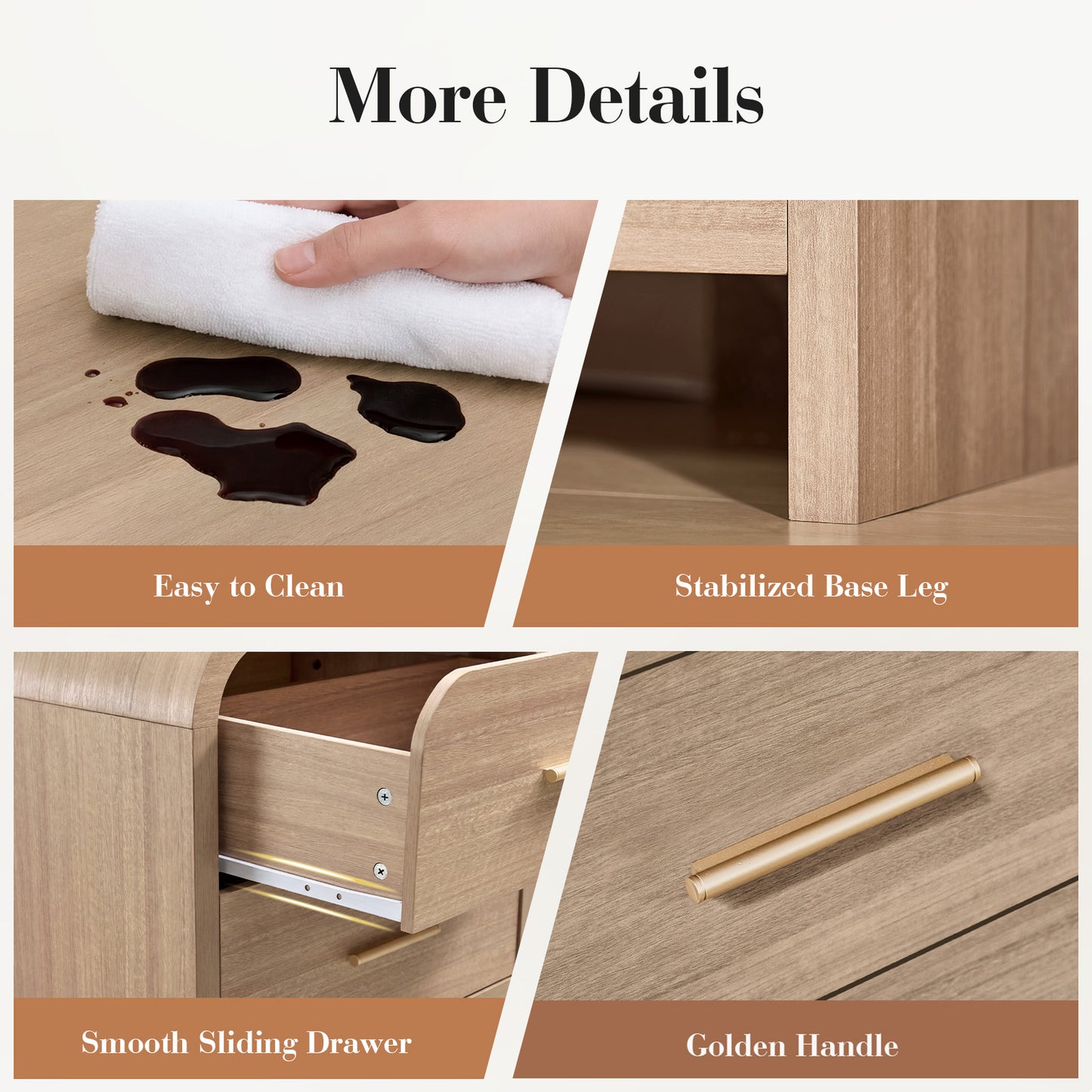 Night Stand Set of 2 [Unique Curved Profile] [FSC-Certified Wooden Board] 2-Drawer Nightstand 24" H Metal Handle Modern Sturdy Bedside Table