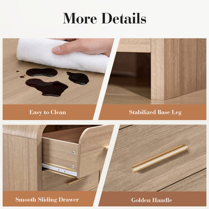 Night Stand Set of 2 [Unique Curved Profile] [FSC-Certified Wooden Board] 2-Drawer Nightstand 24" H Metal Handle Modern Sturdy Bedside Table