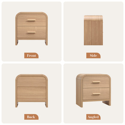 Night Stand Set of 2 [Unique Curved Profile] [FSC-Certified Wooden Board] 2-Drawer Nightstand 24" H Metal Handle Modern Sturdy Bedside Table