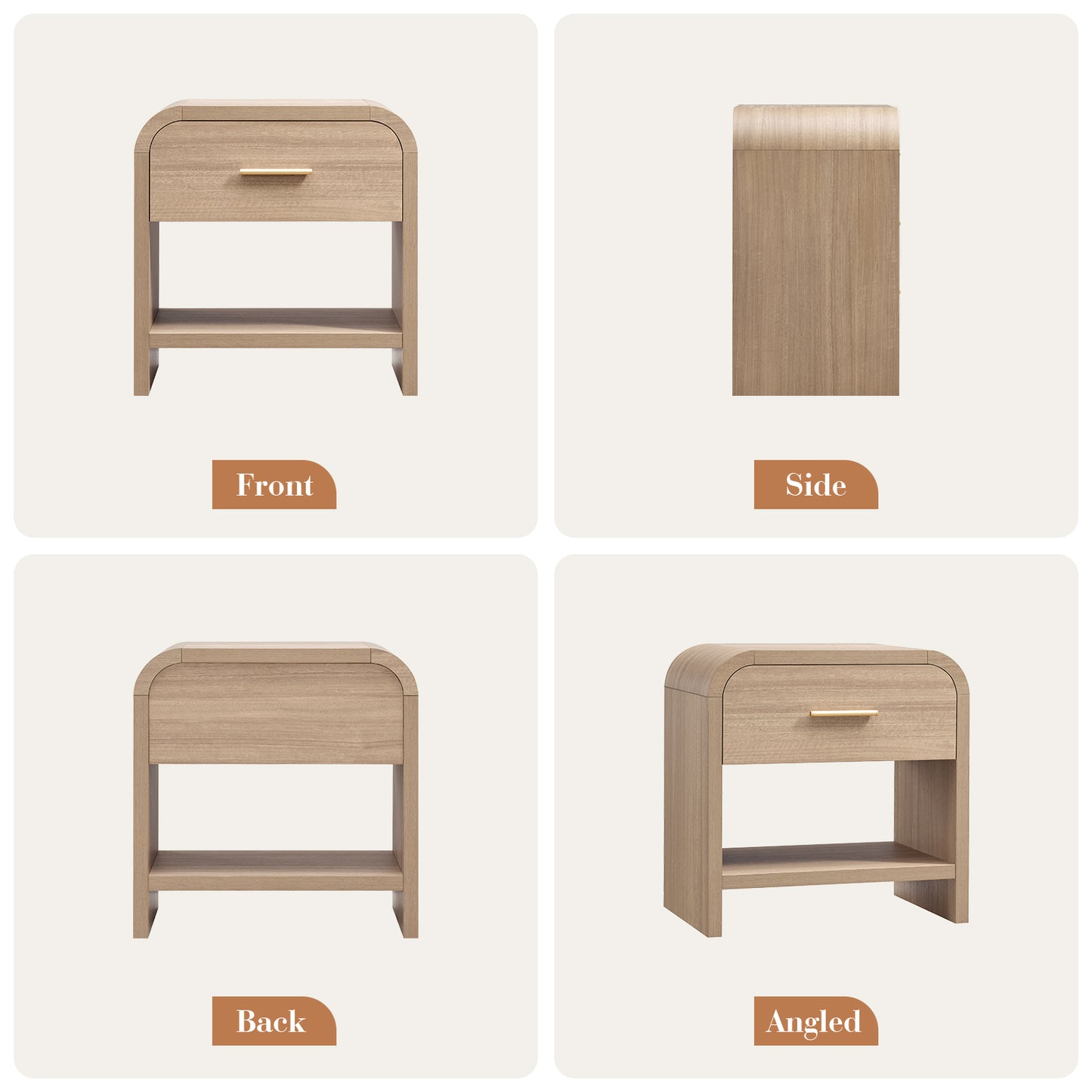 EliteSet Night Stand, 1-Drawer and 1 Storage Shelf [Curved Profile] [FSC-Certified Wooden Board] Nightstand 24" H Metal Handle Modern Bedside Table Side Table End Table