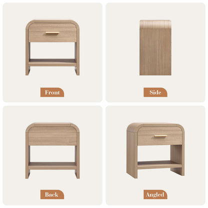 EliteSet Night Stand, 1-Drawer and 1 Storage Shelf [Curved Profile] [FSC-Certified Wooden Board] Nightstand 24" H Metal Handle Modern Bedside Table Side Table End Table