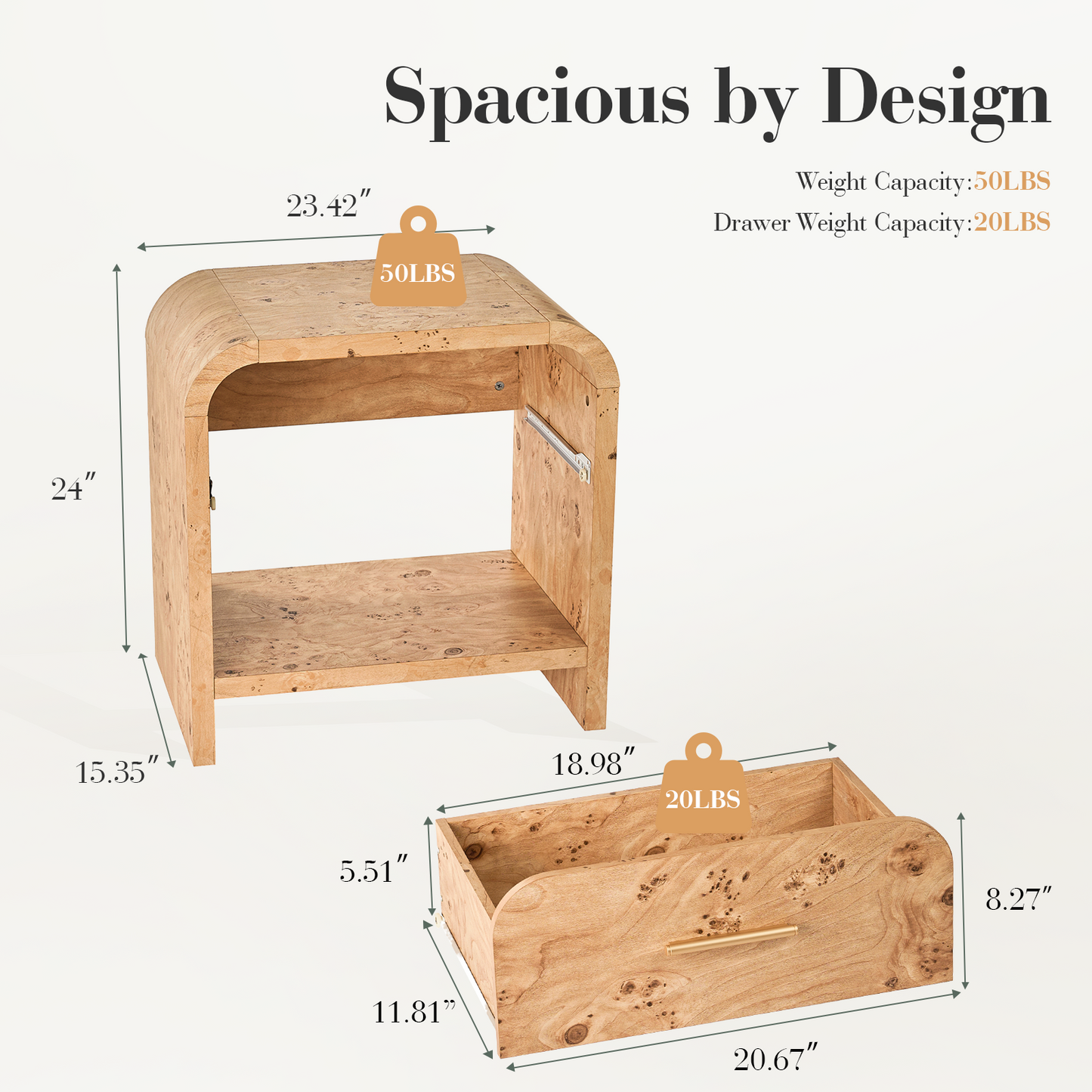 Eliteset Curved 1-Drawer Nightstand