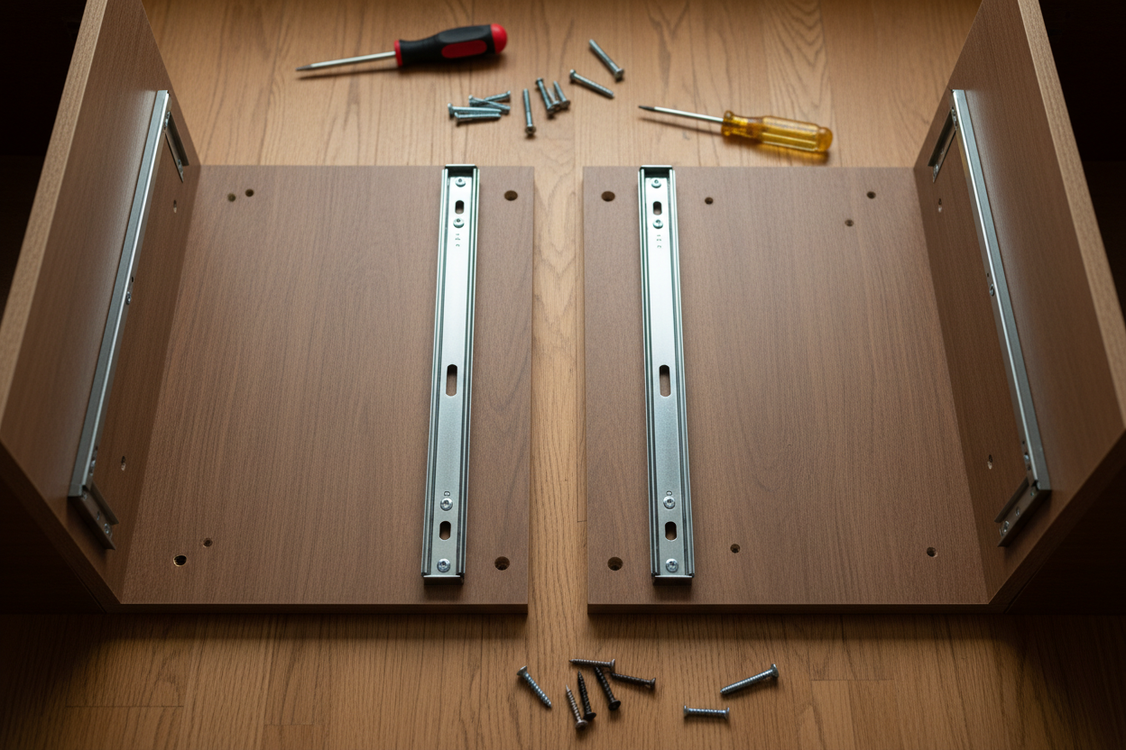 棕色床头柜侧板安装图