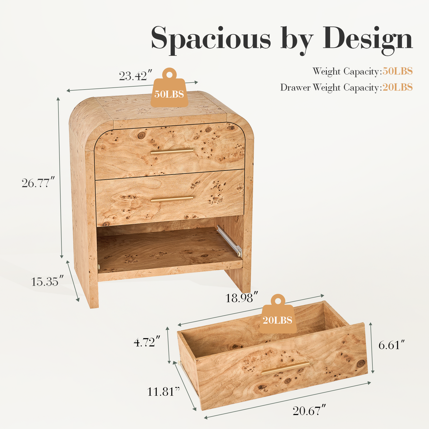 Eliteset Curved 3-Drawer Nightstand