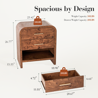 Eliteset Curved 3-Drawer Nightstand