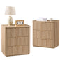 Fluted Nightstand Set of 2, 23"W Night Stand with 3 Drawers, Wood Bed Side Table with Faux Marble-Top, Curved Corner, Metal Handle, Modern Bedside Table for Bedroom, Living Room, Office, Natural Oak