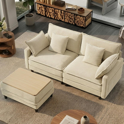 Corduroy Sectional Sofa - 2 Seat & 1 Ottoman
