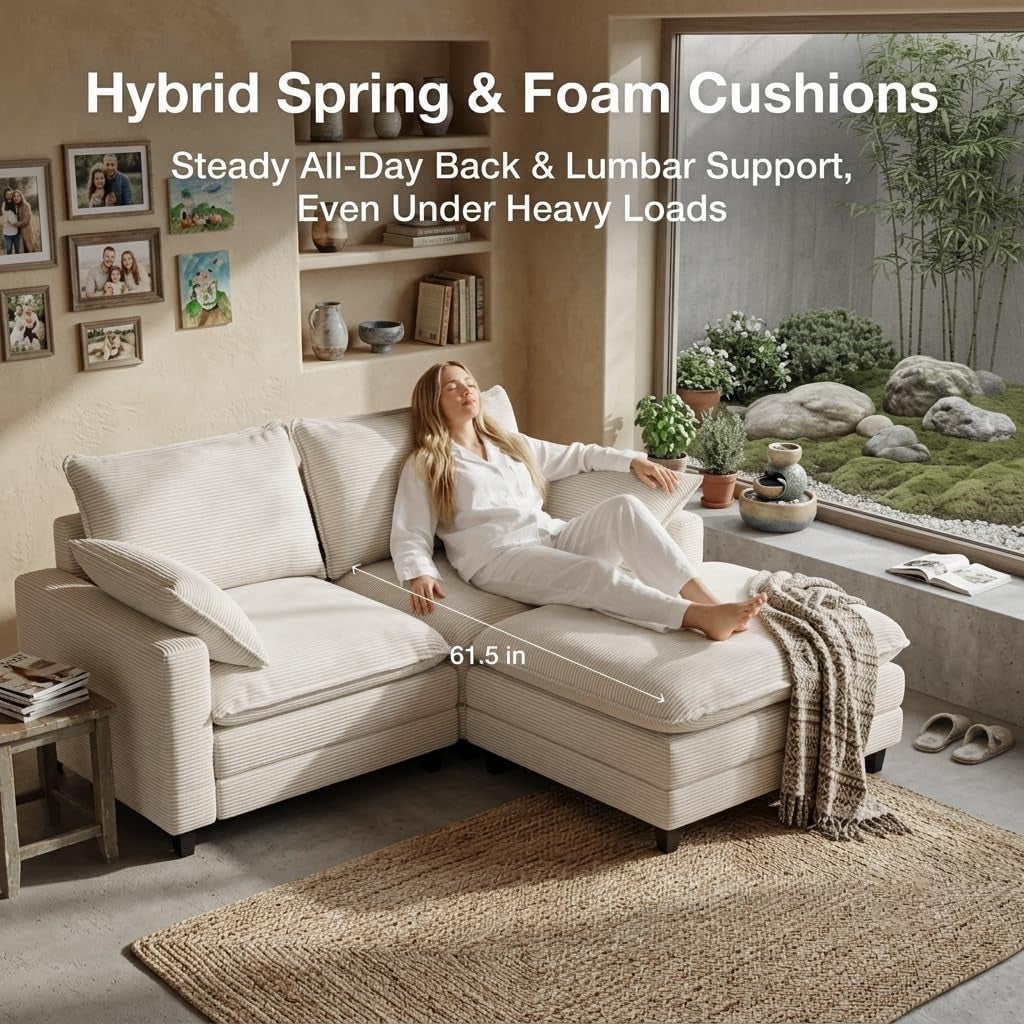 Corduroy Sectional Sofa - 2 Seat & 1 Ottoman