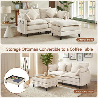 Corduroy Sectional Sofa - 2 Seat & 1 Ottoman