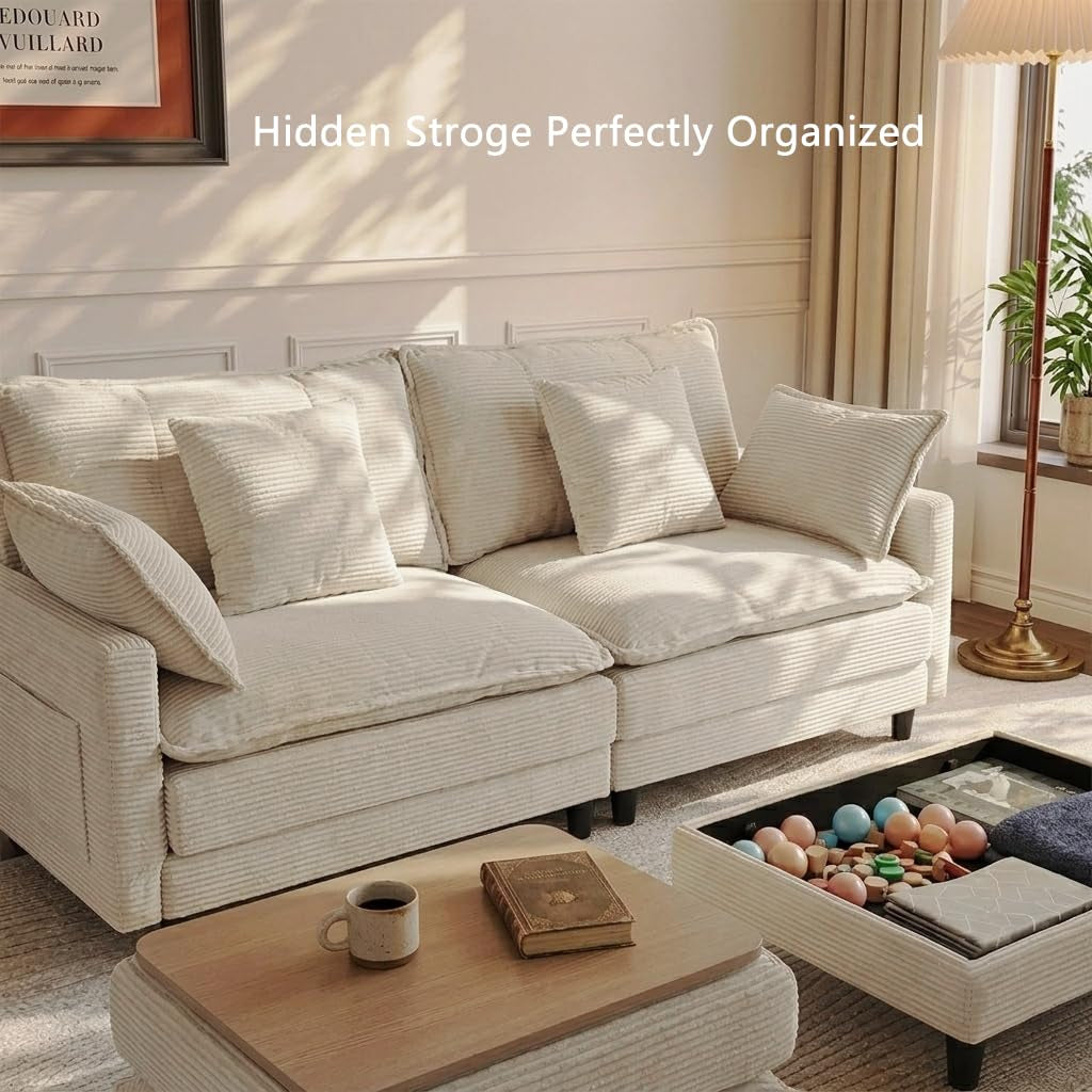 Corduroy Sectional Sofa - 2 Seat & 1 Ottoman