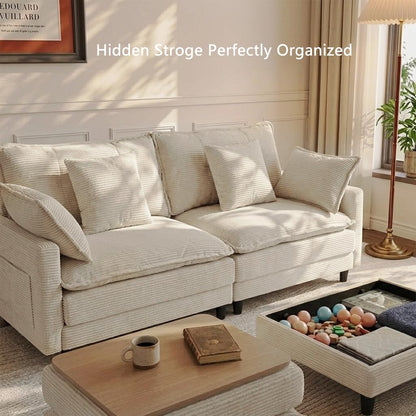 Corduroy Sectional Sofa - 2 Seat & 1 Ottoman
