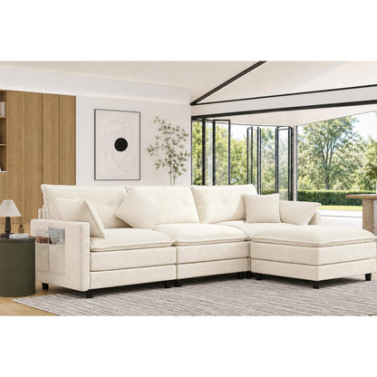 Corduroy Sectional Sofa - 3 Seat & 1 Ottoman