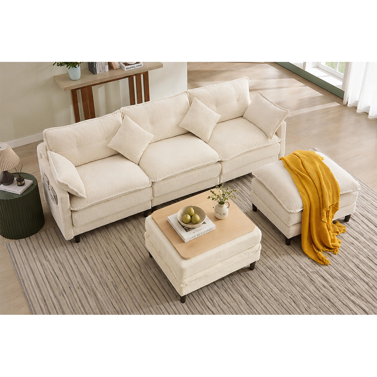 Corduroy Sectional Sofa - 3 Seat & 2 Ottoman