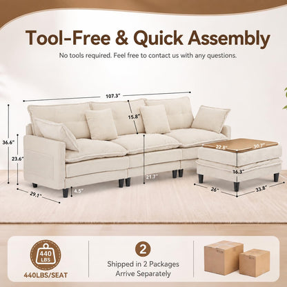 Corduroy Sectional Sofa - 3 Seat & 2 Ottoman