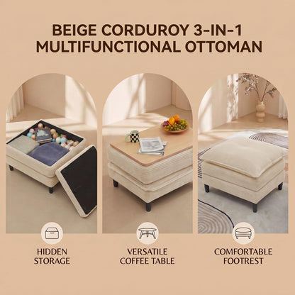 Corduroy Sectional Sofa - 3 Seat & 2 Ottoman