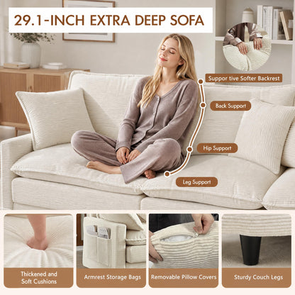 Corduroy Sectional Sofa - 3 Seat & 2 Ottoman