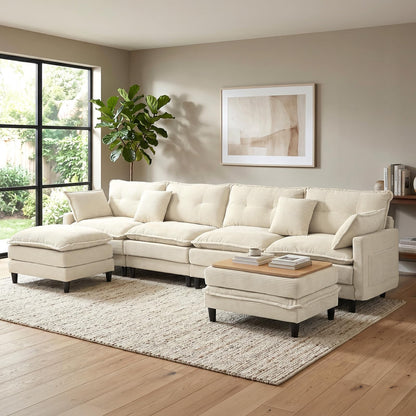 Corduroy Sectional Sofa - 4 Seat & 2 Ottoman