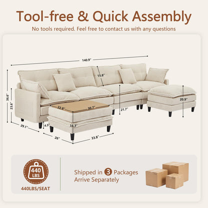 Corduroy Sectional Sofa - 4 Seat & 2 Ottoman