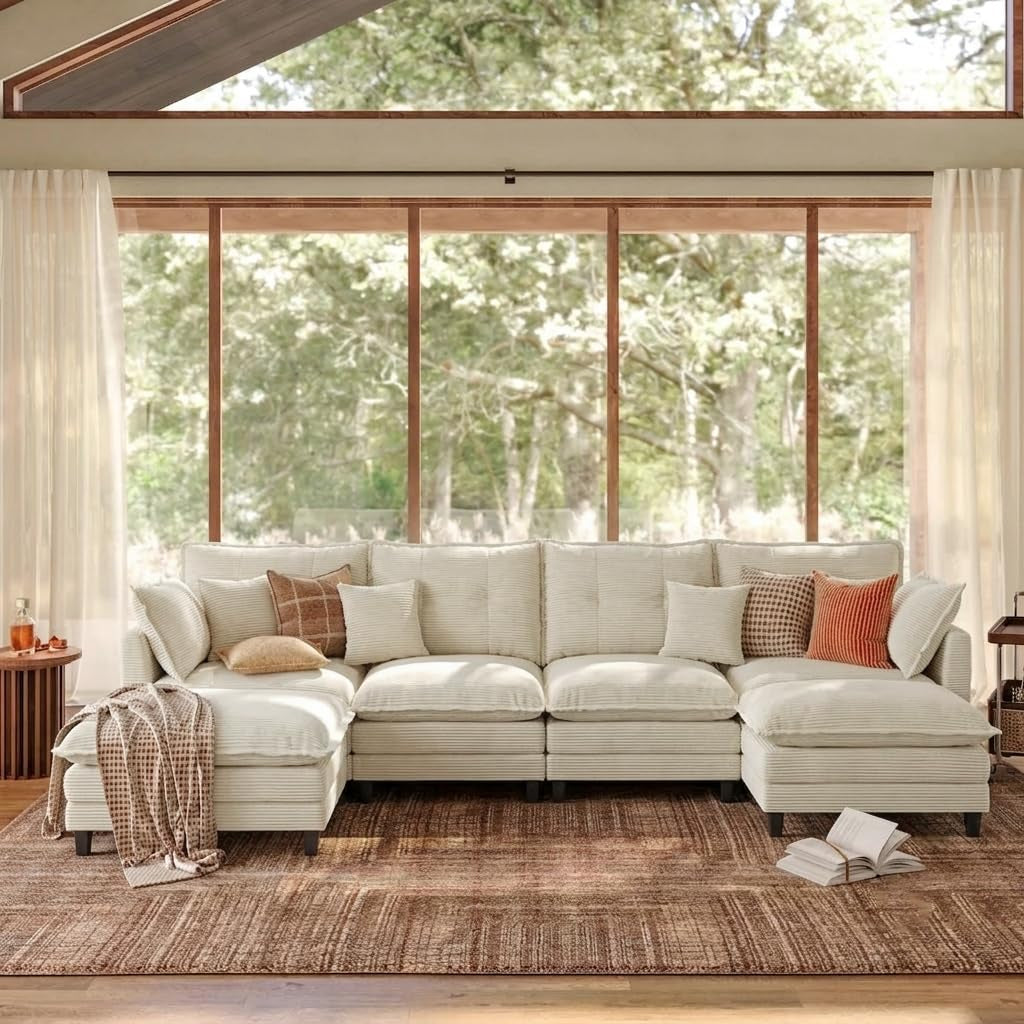 Corduroy Sectional Sofa - 4 Seat & 2 Ottoman