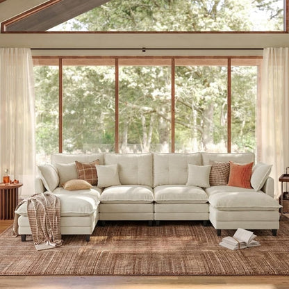Corduroy Sectional Sofa - 4 Seat & 2 Ottoman