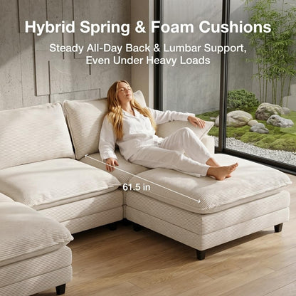 Corduroy Sectional Sofa - 4 Seat & 2 Ottoman