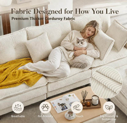 Corduroy Sectional Sofa - 4 Seat & 2 Ottoman